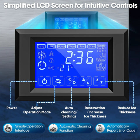 LCD control panel for Commercial Ice Maker Machine 550 Lbs Per Day 22 Inch Wide Industrial Ice Machine with intuitive function buttons