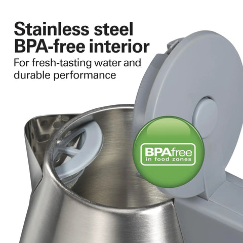 Close-up of 1 Liter Electric Kettle With 1500 Watt Fast Boil, Cordless Water Heater, BPA Free Interior, open lid view