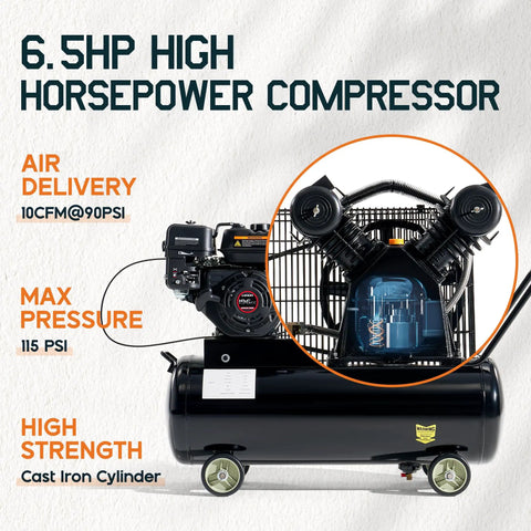 Albott 6.5HP Gas Air Compressor With 20 Gallon Portable Horizontal Tank, 115 PSI Max Pressure And Dual Air Outlets For Robust Performance And Extended Runtime On Any Job Site
