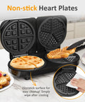 Dual Waffle Maker With Heart And Classic Plates, 2 Adjustable Temperature Knobs, Nonstick Surface, Easy Clean in kitchen setting