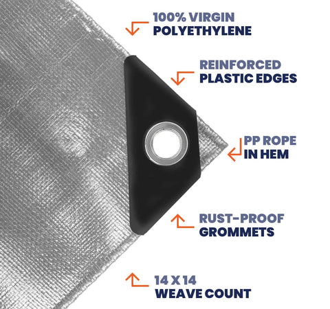 Corner detail of Extra Heavy Duty 14 Mil Tarp Cover Tough As Nails Waterproof And UV Resistant Rip Proof Poly Tarpaulin With Reinforced Edges