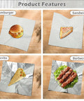 Product features of Insulated Foil Wrap Sheets 12x12 Pre Cut Greaseproof And Waterproof for sandwiches, burgers, burritos, barbecue.