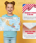 Child holding 11x17 Laminated Dry Erase Central America And Mexico Map, Double Sided With Color Front And Blank Outline Back