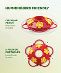 Set Of 2 10 Ounce Hummingbird Feeders With Built In Ant Guard, Wide Mouth For Easy Filling, Circular Perch With Multiple Feeding Ports
