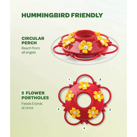 Set Of 2 10 Ounce Hummingbird Feeders With Built In Ant Guard, Wide Mouth For Easy Filling, Circular Perch With Multiple Feeding Ports