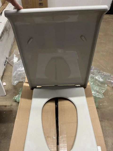 Slick Pillow Talk Toilet Seat In Clean Ice Grey Featuring Smooth Soft Close Hinges And Heavy Duty Top Loading Mount displayed open