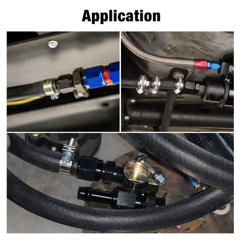 6AN Female To Three Eighths Inch Barb Hose Fitting Straight Swivel For Performance Fuel Lines Aluminum 6061 T6 High Pressure Up To 1500 PSI Easy Install Leak Free Seal installed on fuel hoses