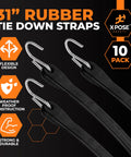 Heavy Duty Rubber Bungee Cords With Hooks 50 Pack, 31 Inch Length, black tie down straps shown with flexible and durable design
