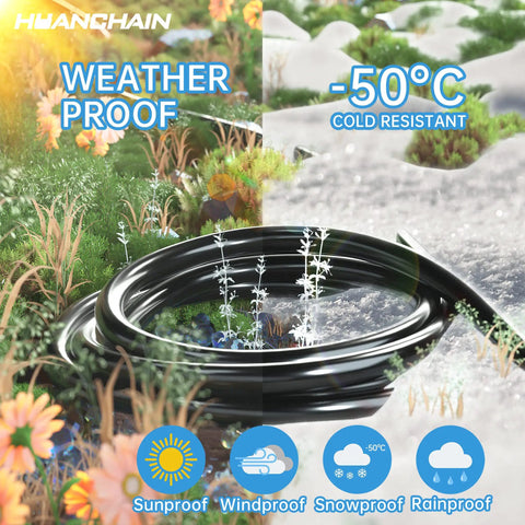 Indoor Outdoor Waterproof Extension Cord 15 Feet 16 Gauge SJTW 3 Prong Flexible Cold Weather Resistant Appliance Cable ETL Listed Tough As Nails For Outdoor Use surrounded by plants and frost, weather resistance icons displayed.