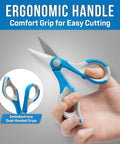 Kevlar Friendly Ergonomic Fiber Optic Cutter 6 Inch Pro Grade Shears with high carbon stainless blades in hand close-up
