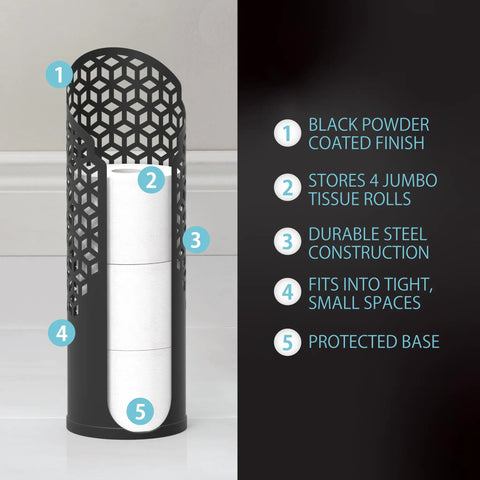 Hexacube Toilet Tissue Reserve Freestanding Metal Holder For 4 Jumbo Rolls No Assembly Matte Black Durable Steel Construction