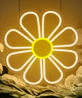 Flower Neon Sign Daisy Window Light LED Warm White for Bedroom Decor with daisy design on acrylic board, illuminated view.