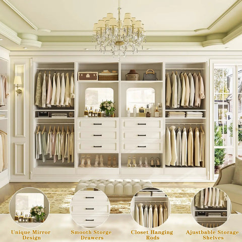 Straight Up Dream Closet Setup Modular Storage Organizer With Drawers And Full Length Mirror White Closet Rack System For Bedroom Hassle Free Tool Free Assembly Game Changer For Any Space