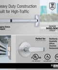 Built Tough Aluminum Rim Panic Exit Device With Storeroom Lever Trim Handle Easy Grip Operation Reversible Left Or Right Hand Swing Fits 36 To 42 Inch Doors For Secure Entry, heavy-duty design for high-traffic use.