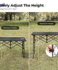 Go To Ultralight Folding Camping Table With Aluminum Construction Roll Up Design Adjustable Height in black on grass
