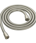 Coiled stainless steel shower hose, 79-inch, brushed nickel finish with brass insert for handheld showers.