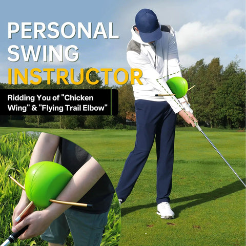 Golfer using Golf Swing Training Aid For Hand Positioning And Posture Correction, featuring Smart Ball Guidance and foam design.
