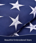 Close-up of Tough As Nails 3x5 Ft US Flag with embroidered stars on 420D polyester, ideal for high winds and tear proof outdoor display.