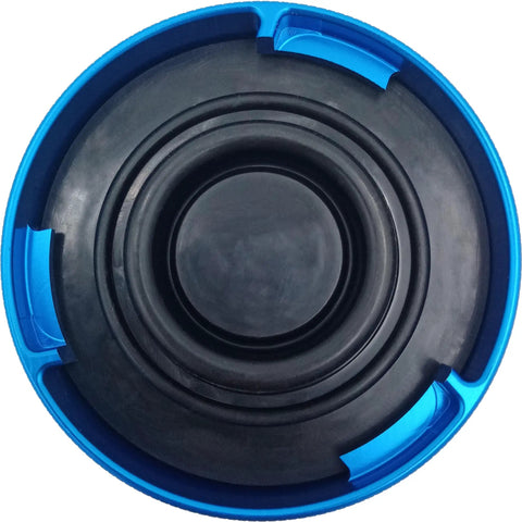 Aluminum Brake Master Cylinder Reservoir Cap For Ford Lincoln Mercury 2000 2015 Replacement Fits 2000 2015, top view, blue anodized