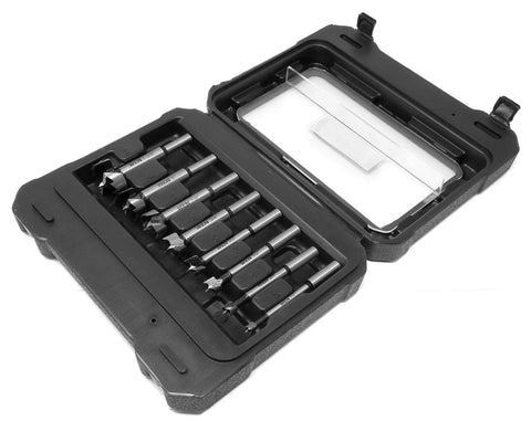 8 Piece Forstner Bit Set With Case For Clean Circle Holes open in black plastic carrying case
