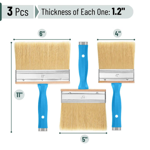 Deck Stain Brush Set 3 Pack Featuring 4 Inch 5 Inch And 6 Inch Sizes With Stainless Steel Ferrule Display