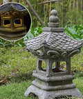 Solar Zen Pagoda Garden Statue 14 Inch Outdoor Lamp Lantern For Home Yard Decor, Japanese Asian Style with moss detail