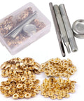 Pale Gold Snap Fasteners Kit For Leather Craft DIY 50 Sets, 200 Pieces, Includes 4 Tools, 10mm Press Studs Button Snaps In Pale Gold Finish