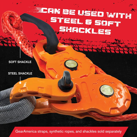 Smart Snatch Block Pulley For ATV UTV Winch - Change Direction And Boost Mechanical Advantage, 24,000 Lbs 12 Ton Capacity, Orange