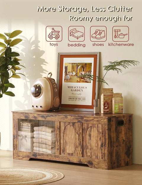 Rustic Brown Wooden Storage Chest And Dope Toy Box With Safe Slow Close Hinges Built In Handles And Generous Capacity To Keep Your Hangout Spot Tight And Clutter Free Alongside Any Home Office Setup