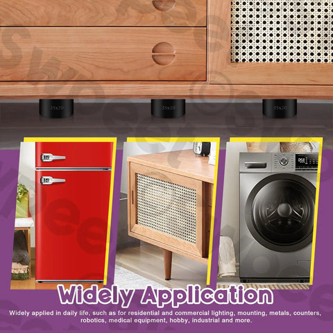 Must Have 50 Piece Round Rubber Spacer Kit used in appliances including a red fridge, wooden cabinet, and silver washing machine