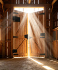 Top Shelf 3.5 Inch Gate Hinges 2 Pack, Straight Up Black Iron T Door Hardware on wooden barn doors.