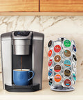36 Pod Coffee Pod Storage Carousel With 360 Degree Rotation Space Saving Chrome Finish Organizer next to coffee machine