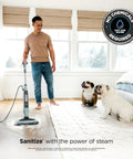 Heavy Duty Steam And Scrub Mop For Hard Floors All In One Deep Cleaning Game Changer sleek grey mop sanitizing hardwood floor.