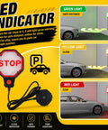 Precision LED Garage Parking Sensor With Adjustable Range And Bright Red Yellow Green Light Feedback For Dead Simple Car Stop And No Sweat Parking In Tight Spots - LED indicator showing safe distance, close, and stop with car.