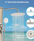 SUS304 Outdoor Shower System With Wall Mount, Heavy Duty High Pressure Dual Function Faucet Set with rainfall head and handheld spray.