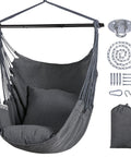 Durable Outdoor Hammock Chair Swing With Steel Support Bar And Side Pocket, Large Hangin Chair For Patio Or Garden, Dark Gray