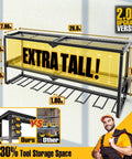Power Tool Organizer For Gear Storage And Wall Mounted Drill Holder With Screwdriver Organizer For Garage Heavy Duty Metal Tool Shelf With Battery Holder And 320 Pound Load Capacity showing dimensions and storage space comparison