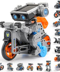Solar Robot Building Kit For Kids 8-13 DIY STEM Toy with 15 different robot models displayed, highlighting solar panel and gears.
