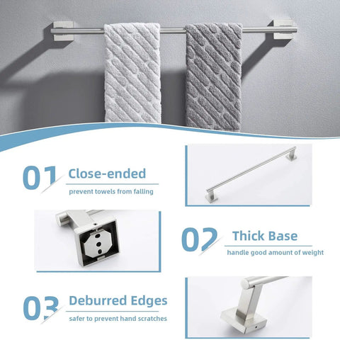 Brushed Nickel 4 Piece Bathroom Hardware Set In 304 Stainless Steel Wall Mounted Accessories Robe Hook Toilet Paper Holder Hand Towel Holder Towel Bar For A Sleek No Fuss Bathroom Upgrade