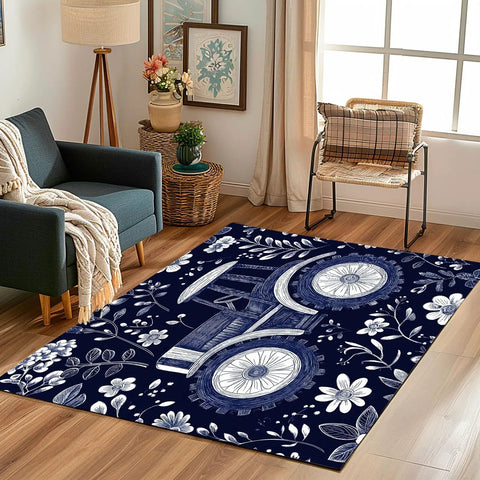 Farmhouse Style Non Slip Tractor Truck Carpet 5X8 Area Rug for Bedroom with floral design in a cozy living room setting.