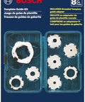 8 Piece Router Template Guide Set With Quick Change Adapter for Tool Free Swaps, visible in blue packaging, model RA1128