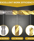 Close-up of All In One Drill Tap Set With Quick Change Adapter 13 Piece Kit for Drilling Tapping and Countersinking Three In One Bit System