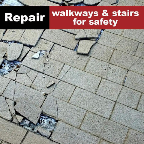 Cracked concrete tiles indicating need for repair, suitable for Two-Part Epoxy Adhesive Paste For Concrete Crack Repair And Anchoring.