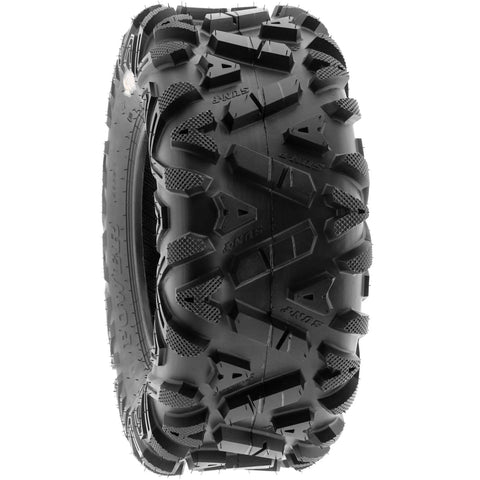 Single ATV UTV tire from set of 2, all-terrain, 25x10-12, 6 ply tubeless with grippy directional knobby tread for off-road trails