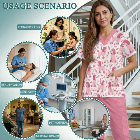 Hot Pink Scrubs Tops And Pants Set For Women Perfect For Nurses Veterinary Techs Dental Hygienists And Pet Groomers With Handy Pockets