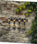 Heavy Duty Wall Mounted Power Tool Holder With Rock Solid Steel Garage Storage Rack For Drills And Hand Tools, showcasing drills on a stone wall.