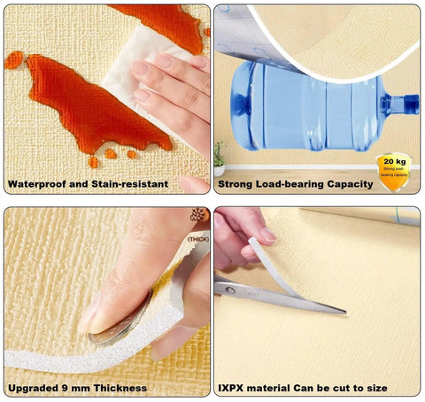 Premium Beige Thermal Peel And Stick Wall Panels 9mm Thick XPE Foam Insulation close-up showing waterproof, stain-resistant features.