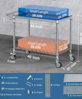 Beefy Heavy Duty 2 Tier Utility Cart On Wheels With Handle For Commercial Use NSF Certified Metal Rolling Cart dimensions diagram