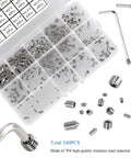 340 Piece Metric Set Screws Kit In 304 Stainless Steel, Allen Head Hex Socket Cone Point Set Screws, Internal Hex Drive Headless Grub Screws, Includes 6 Hex Wrenches, Heavy Duty Assortment For M2.5 To M8 Hardware And DIY Projects displayed in organizer with hex wrenches.