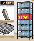 Heavy Duty 7 Tier Metal Shelving Unit Built to Last With 1176 Lbs Total Capacity 71 Inches Tall By 18 Inches Wide By 18 Inches Deep Sturdy Steel Wire Shelves For Garage Kitchen Living Room And Bathroom Storage, 7-tier black steel rack